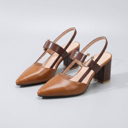 Women's Leather Slingback Pumps Buckled Strap Clear Details