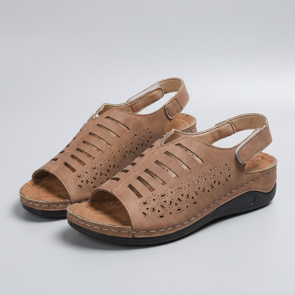 Women's Wedge Sandals Floral Cut-Out Adjustable Strap