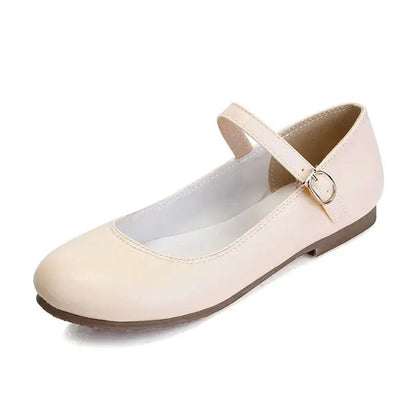Women's Black Ballet Flats Buckle Strap Comfortable - VibreMode
