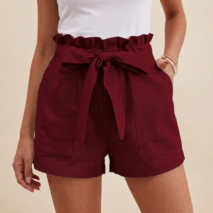 Women's Paperbag Waist Shorts Cotton Self-Tie Beige