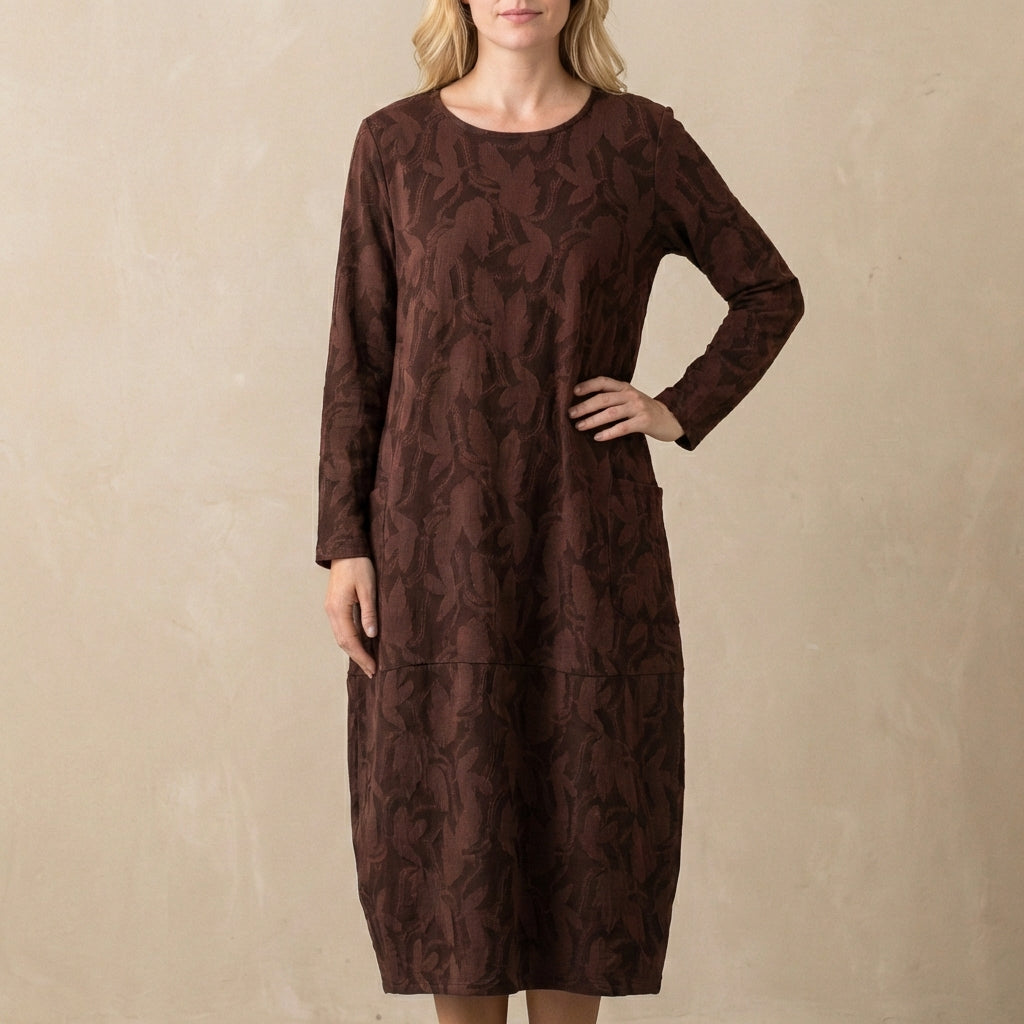 Women's Relaxed Maxi Dress Textured Knit Patch Pockets