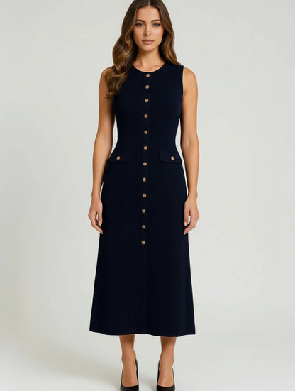Women's A-Line Midi Dress Button Front - VibreMode