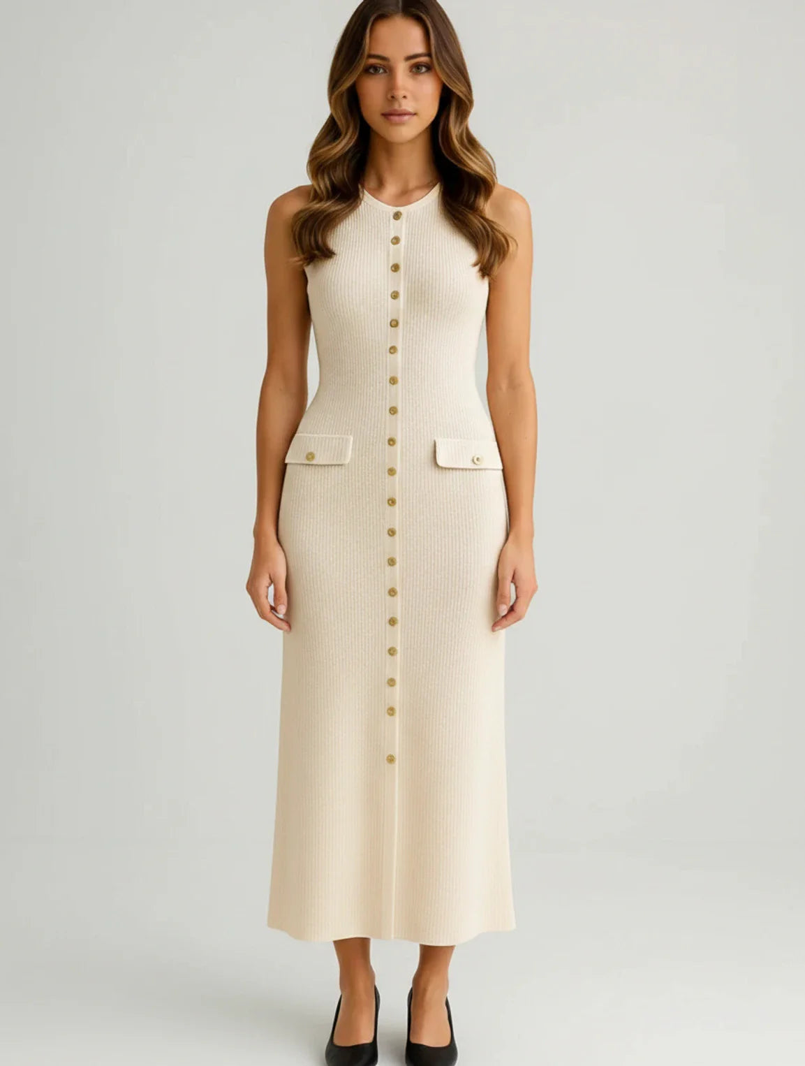 Women's A-Line Midi Dress Button Front