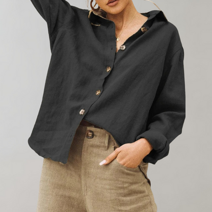 Women's Linen Blouse Relaxed Fit Classic Collar