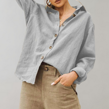 Women's Linen Blouse Relaxed Fit Classic Collar