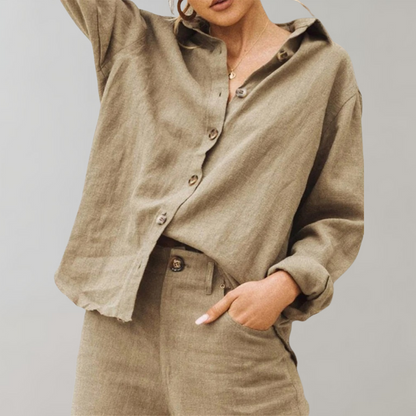 Women's Linen Blouse Relaxed Fit Classic Collar