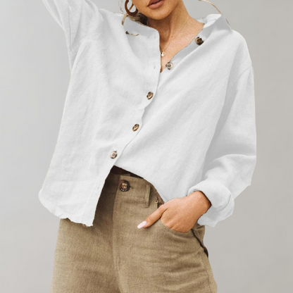 Women's Linen Blouse Relaxed Fit Classic Collar - VibreMode