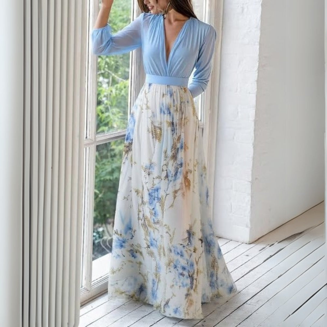 Beautiful Floral V Neck Long Dress