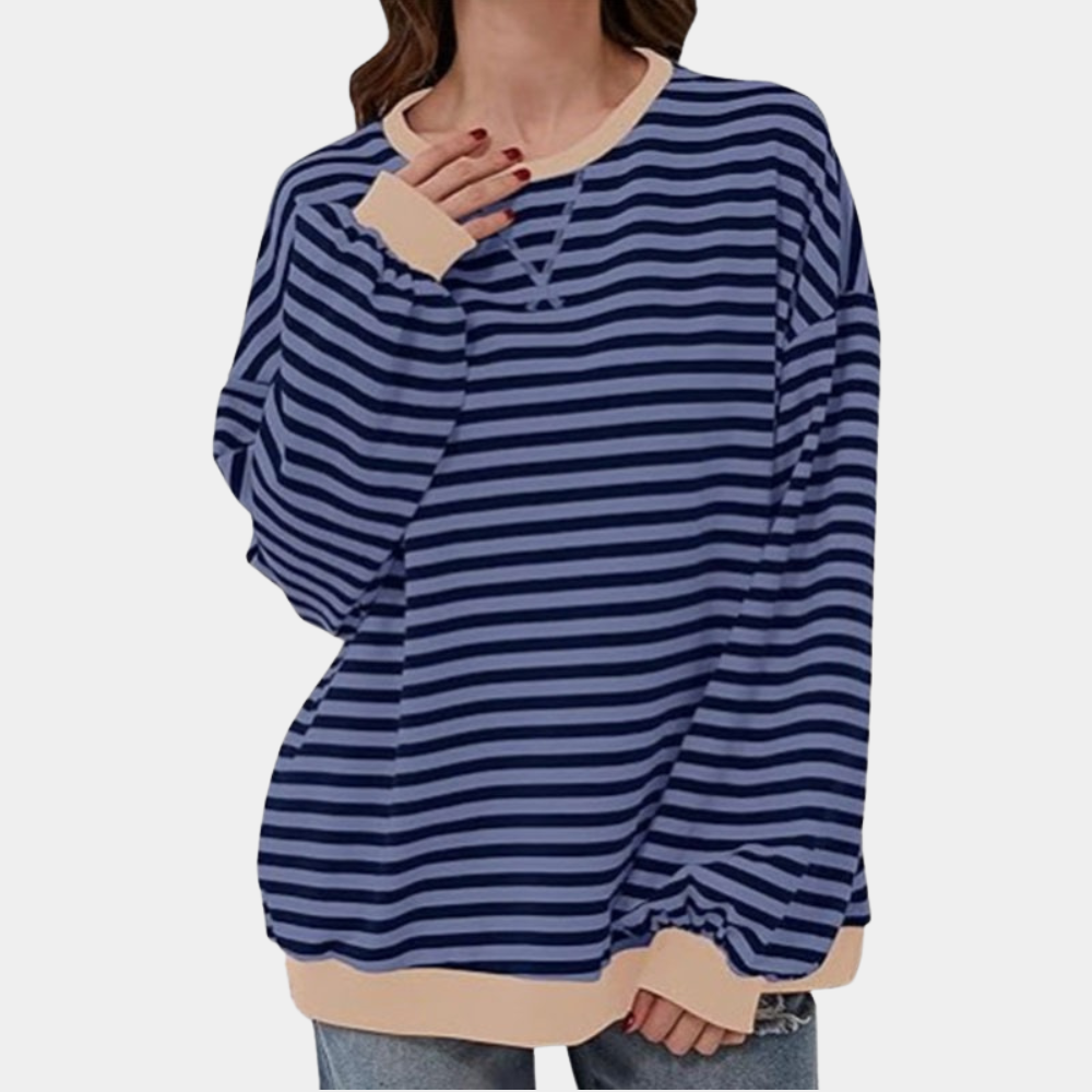 Women's Oversized Striped Long Sleeve T-Shirt - VibreMode
