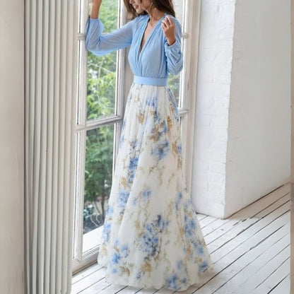 Beautiful Floral V Neck Long Dress