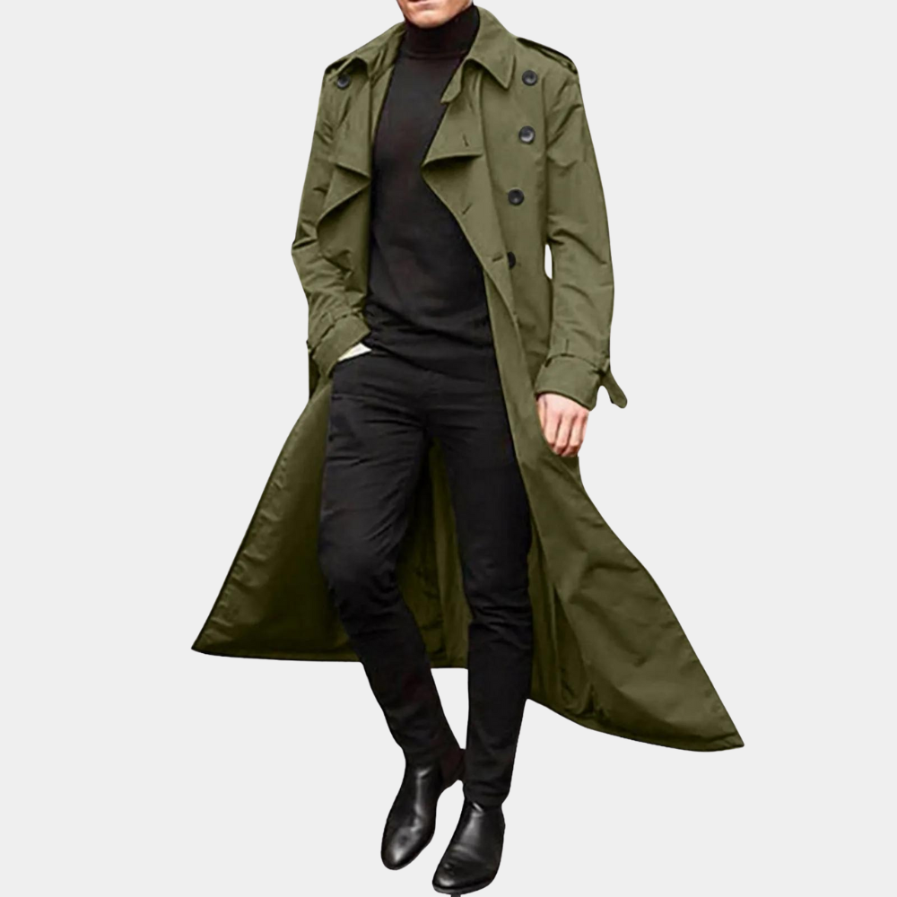 Men's Double-Breasted Trench Coat Wool Classic