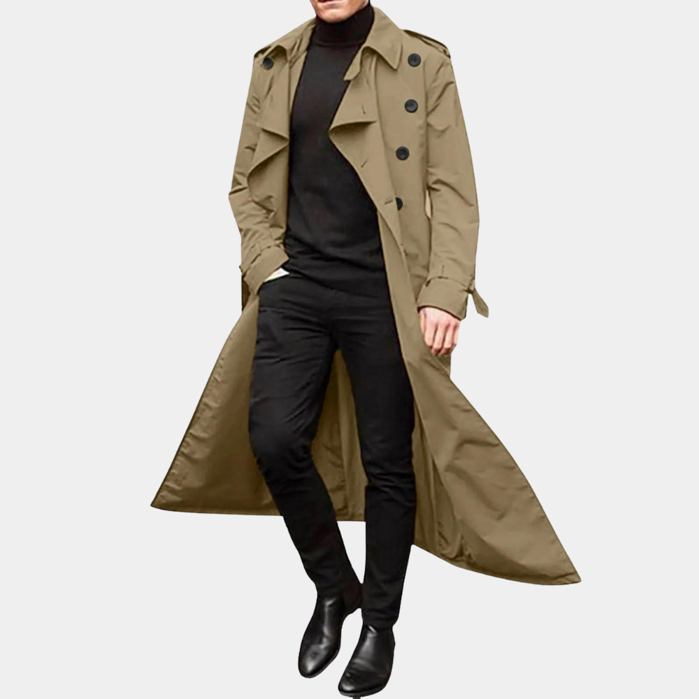 Men's Double-Breasted Trench Coat Wool Classic