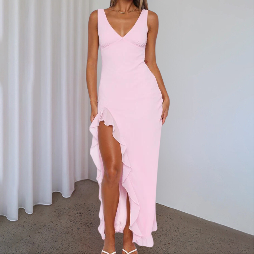 Paige Women's Sleeveless V-Neck Maxi Dress Asymmetrical Hem