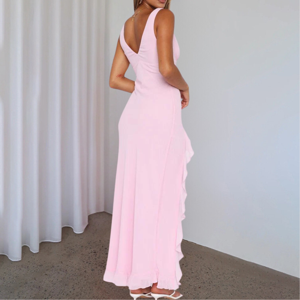 Paige Women's Sleeveless V-Neck Maxi Dress Asymmetrical Hem