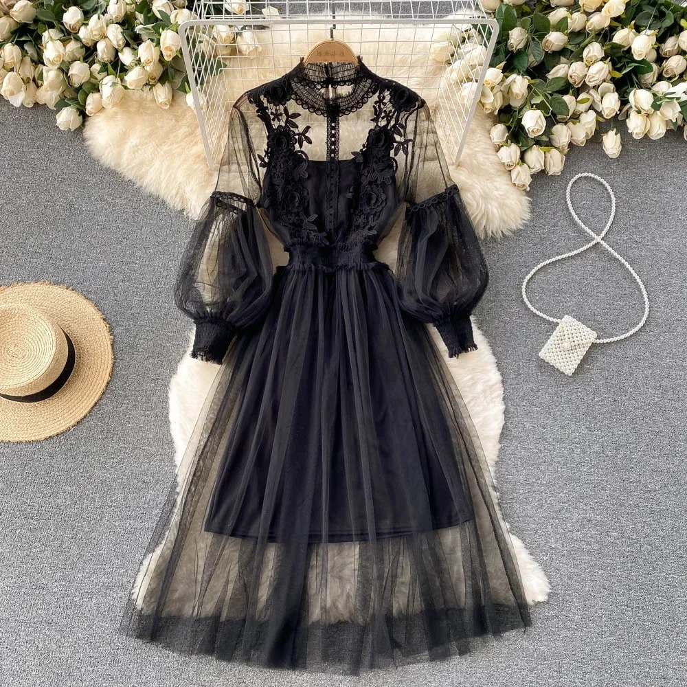 Women's Floral Dress Stand-Up Collar