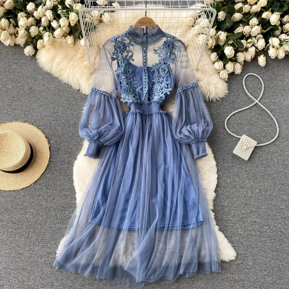 Women's Floral Dress Stand-Up Collar