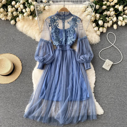 Women's Floral Dress Stand-Up Collar