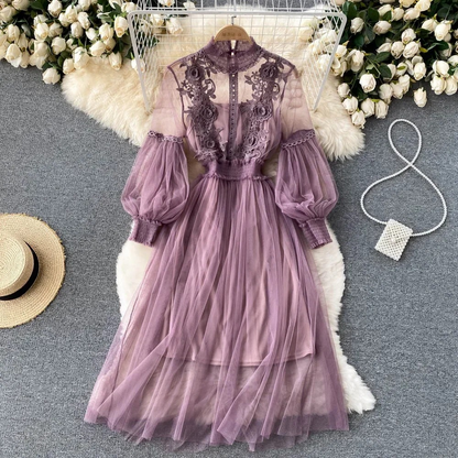 Women's Floral Dress Stand-Up Collar