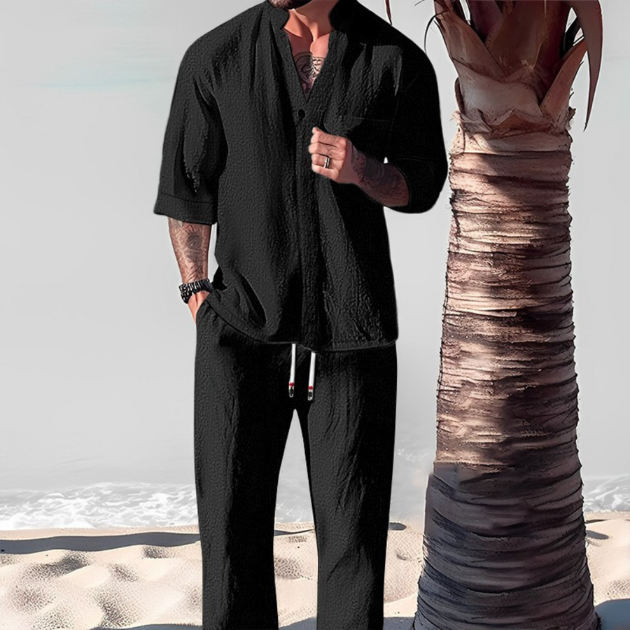 Men's Linen Tracksuit 2-Piece Classic Comfortable Beige