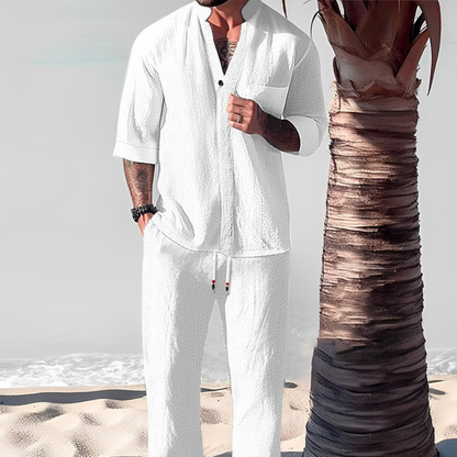 Men's Linen Tracksuit 2-Piece Classic Comfortable Beige