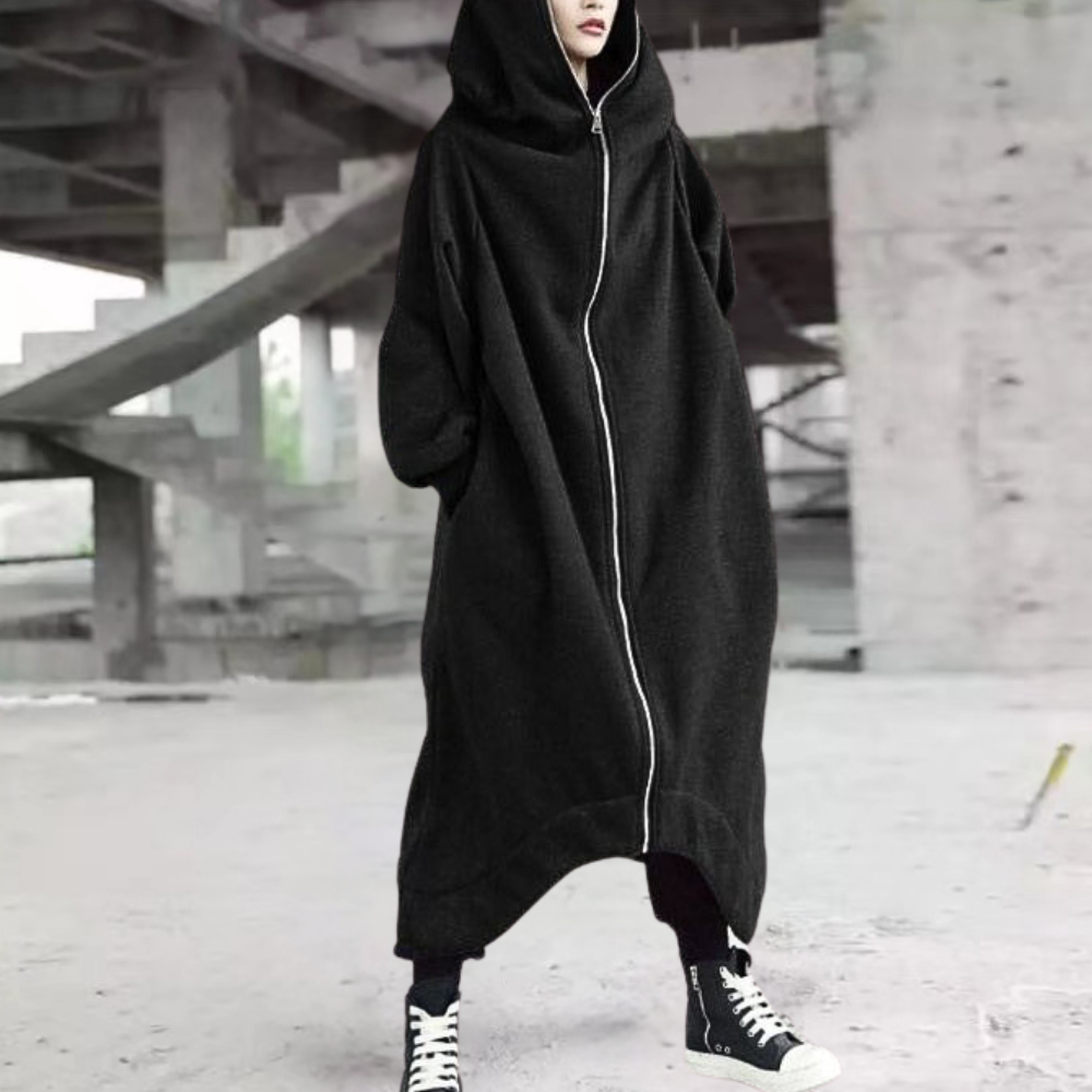 Women's Oversized Hooded Coat Zipper Closure - VibreMode