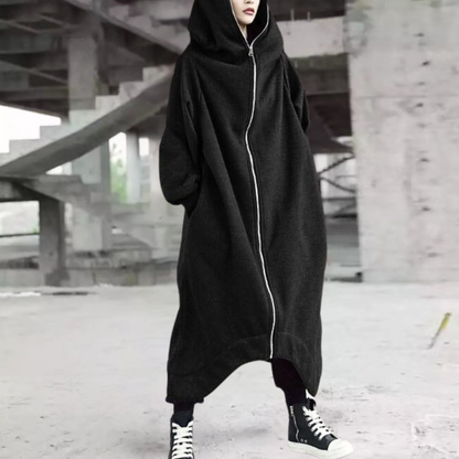 Women's Oversized Hooded Coat Zipper Closure - VibreMode