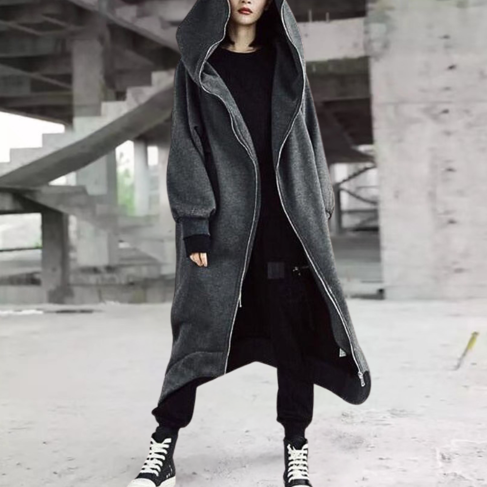 Women's Oversized Hooded Coat Zipper Closure