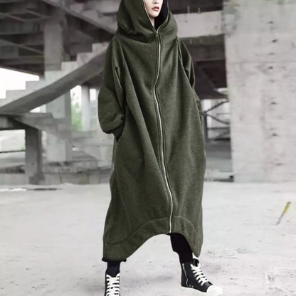Women's Oversized Hooded Coat Zipper Closure
