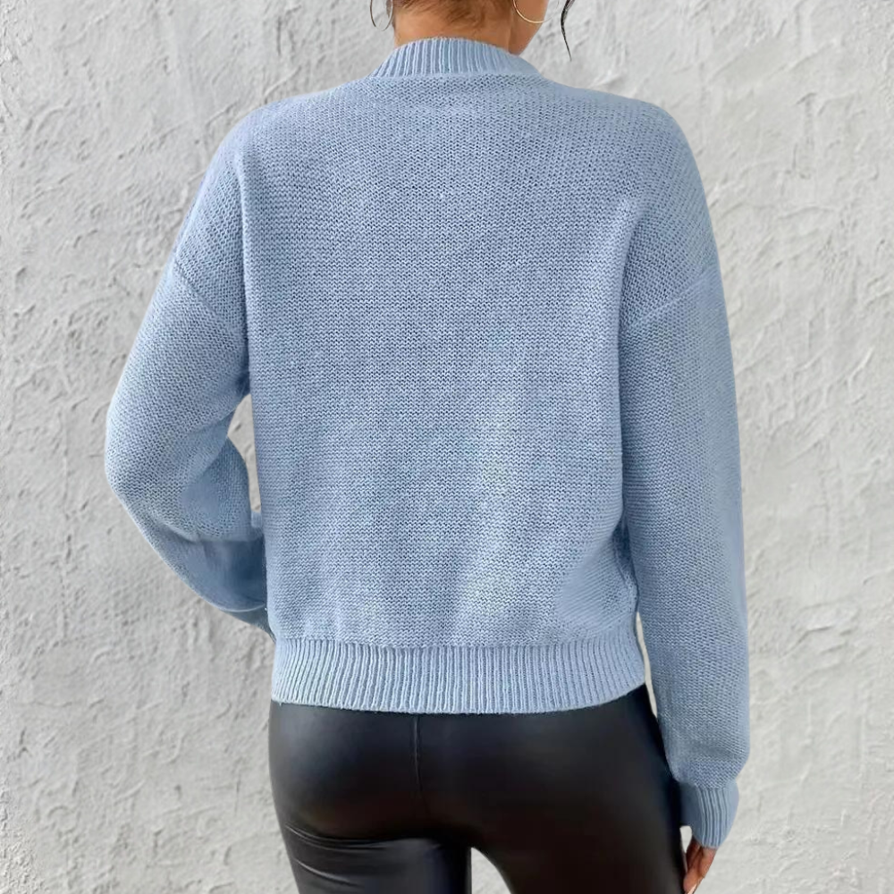 Women's Blue Cable Knit Sweater Long Sleeves