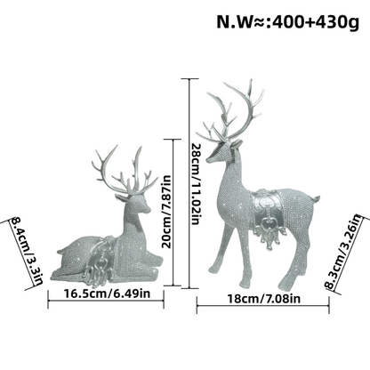 Silver Reindeer Christmas Figurines Set Of 2
