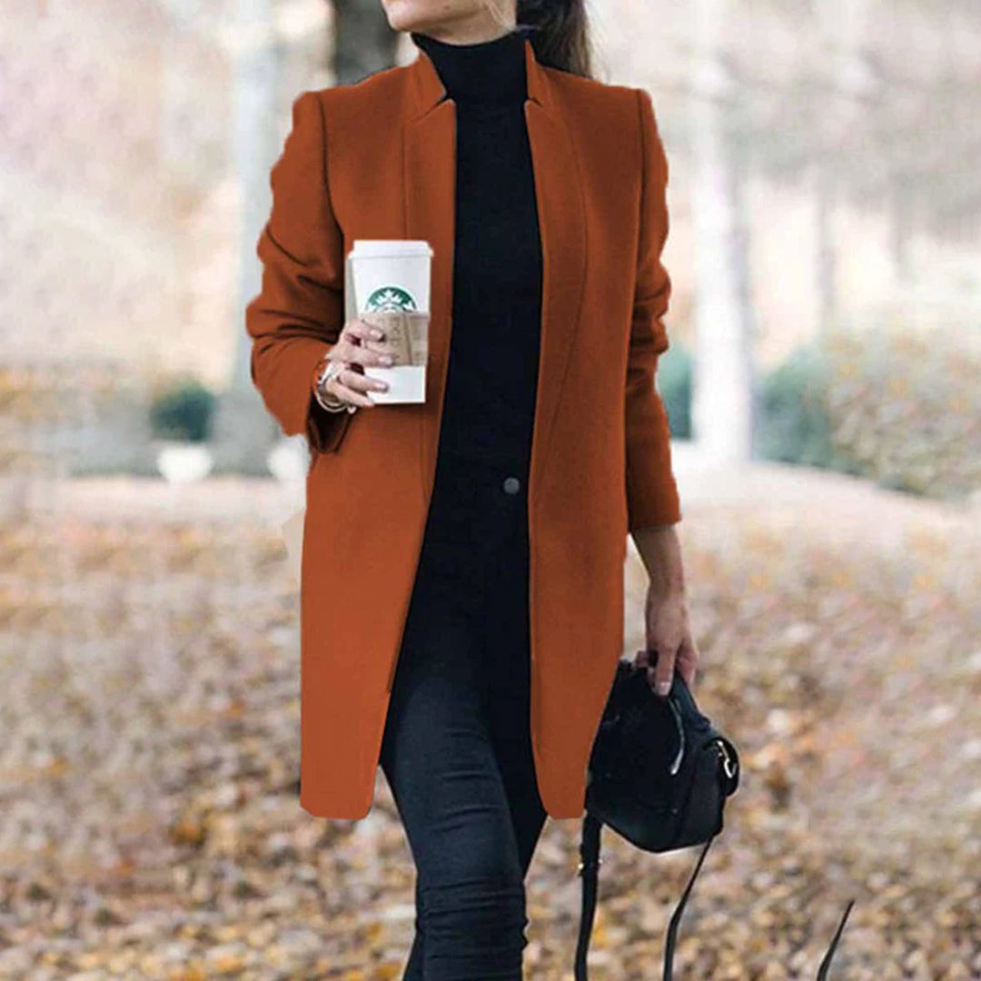Women's Wool Trench Coat Long Stand Collar Warm Beige