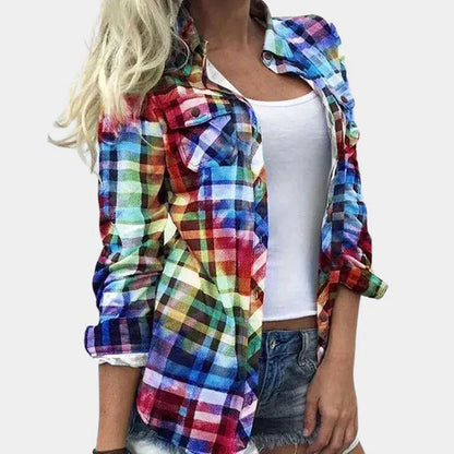 Women's Plaid Blouse Classic Pattern Soft Touch