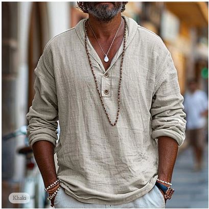 Men's Long Sleeve V Neck Shirt