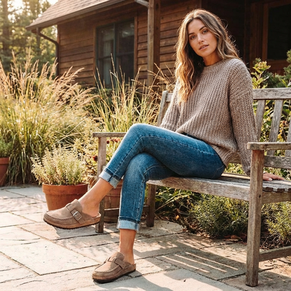 Soft Leather Mule Shoes with Adjustable Strap and Grip Sole