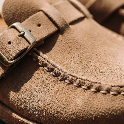 Soft Leather Mule Shoes with Adjustable Strap and Grip Sole