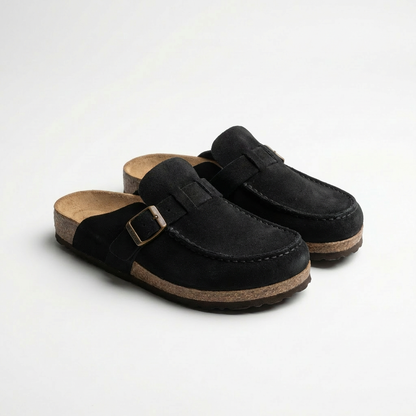 Soft Leather Mule Shoes with Adjustable Strap and Grip Sole