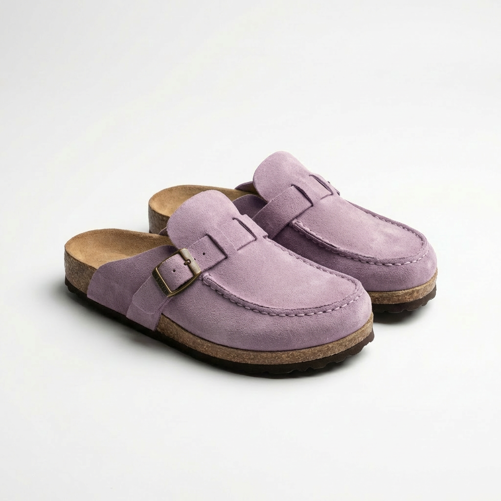 Soft Leather Mule Shoes with Adjustable Strap and Grip Sole