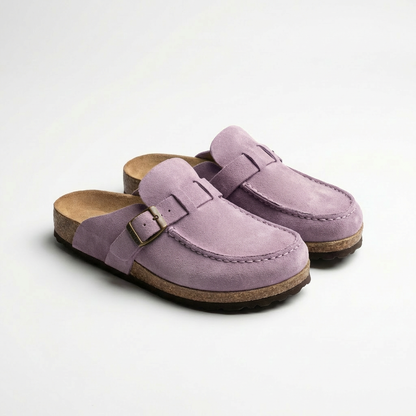 Soft Leather Mule Shoes with Adjustable Strap and Grip Sole