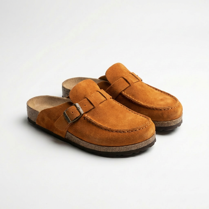 Soft Leather Mule Shoes with Adjustable Strap and Grip Sole