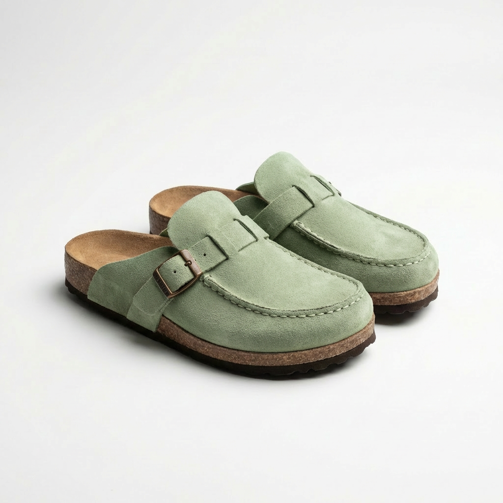 Soft Leather Mule Shoes with Adjustable Strap and Grip Sole