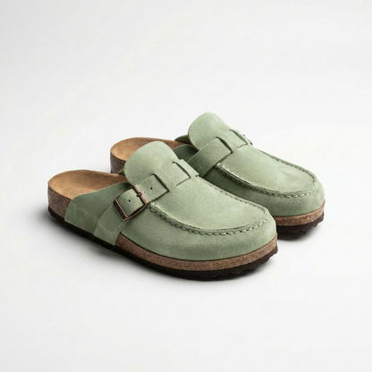 Soft Leather Mule Shoes with Adjustable Strap and Grip Sole