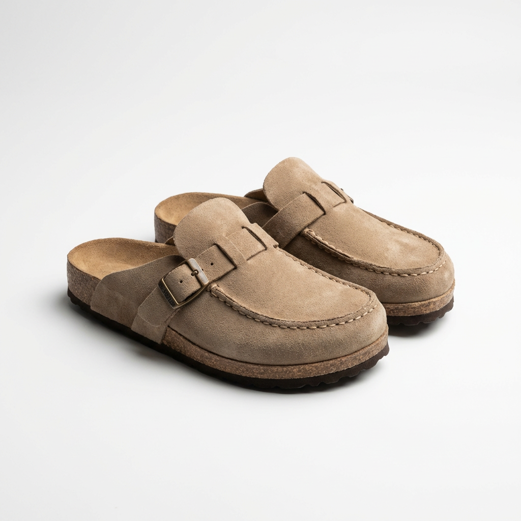 Soft Leather Mule Shoes with Adjustable Strap and Grip Sole - VibreMode