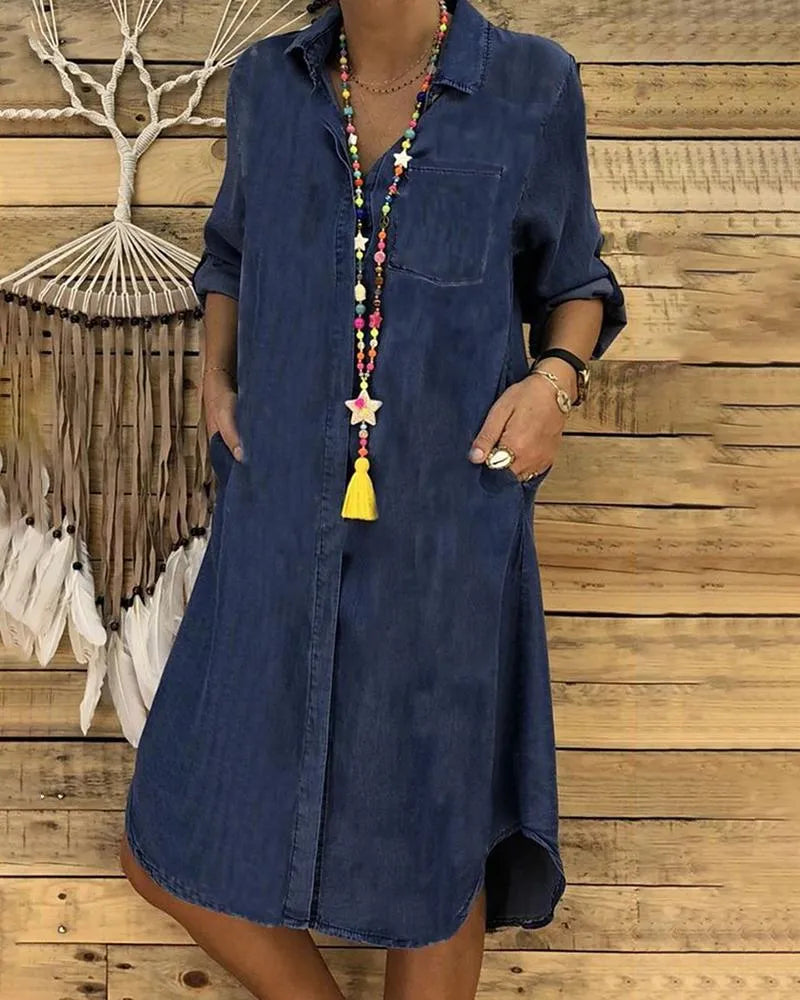 Women's Denim Shirt Dress Comfortable Fit