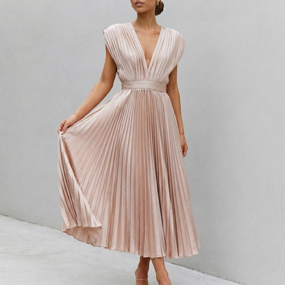 Women's Midi Dress Draped Bodice Defined Waist - VibreMode