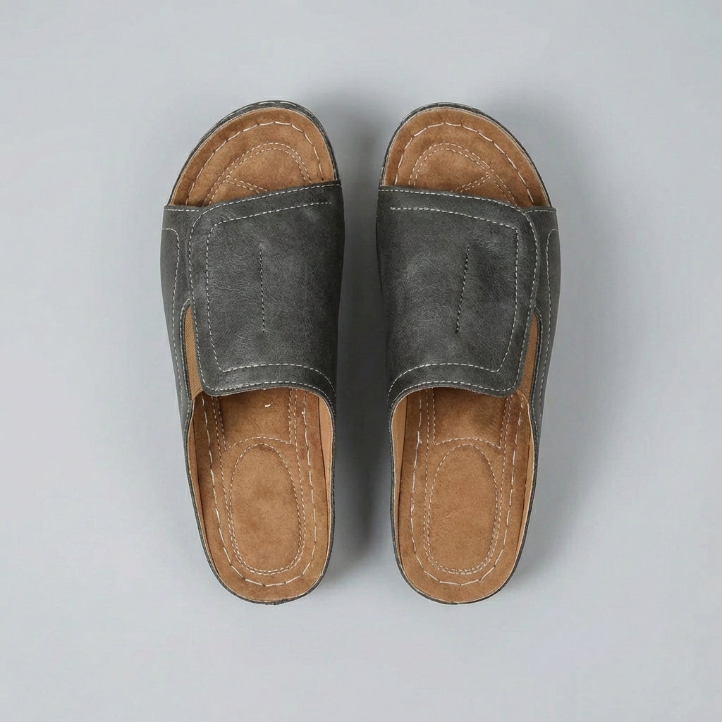 Leather Orthopedic Wedge Sandals Open-Toe Slip-On
