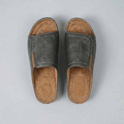 Leather Orthopedic Wedge Sandals Open-Toe Slip-On