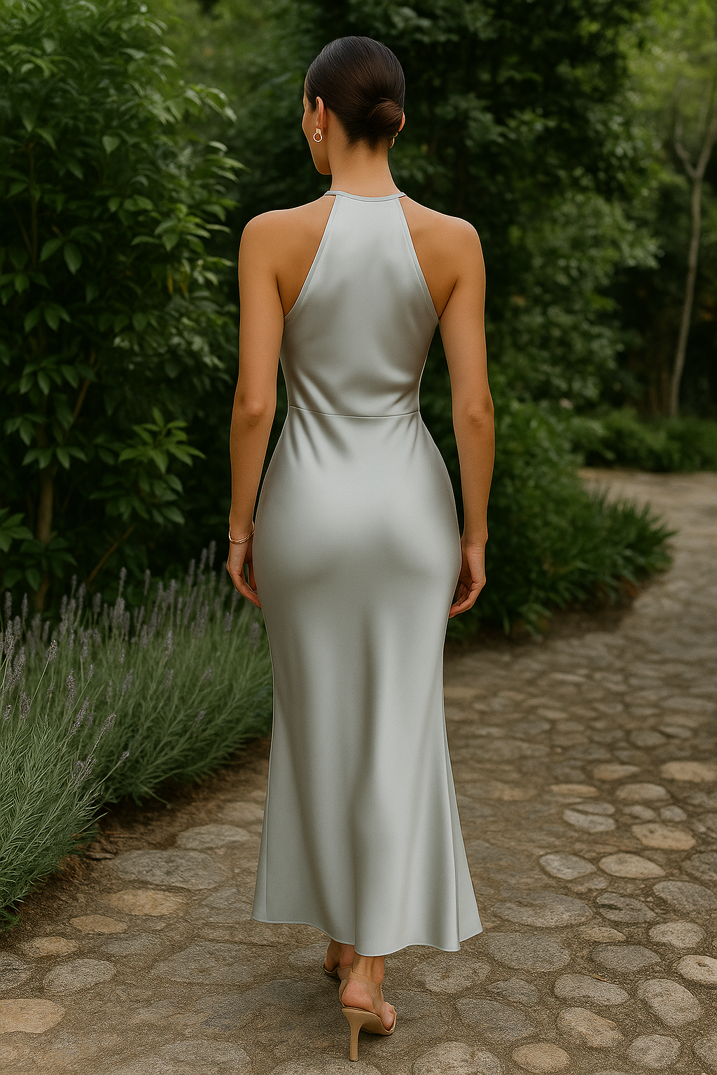Women's Satin Maxi Dress Silver
