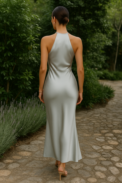 Women's Satin Maxi Dress Silver