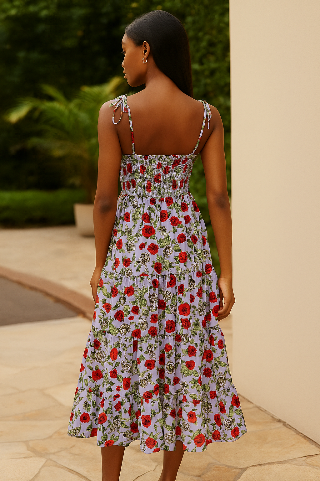 Women's Floral Midi Dress Lavender