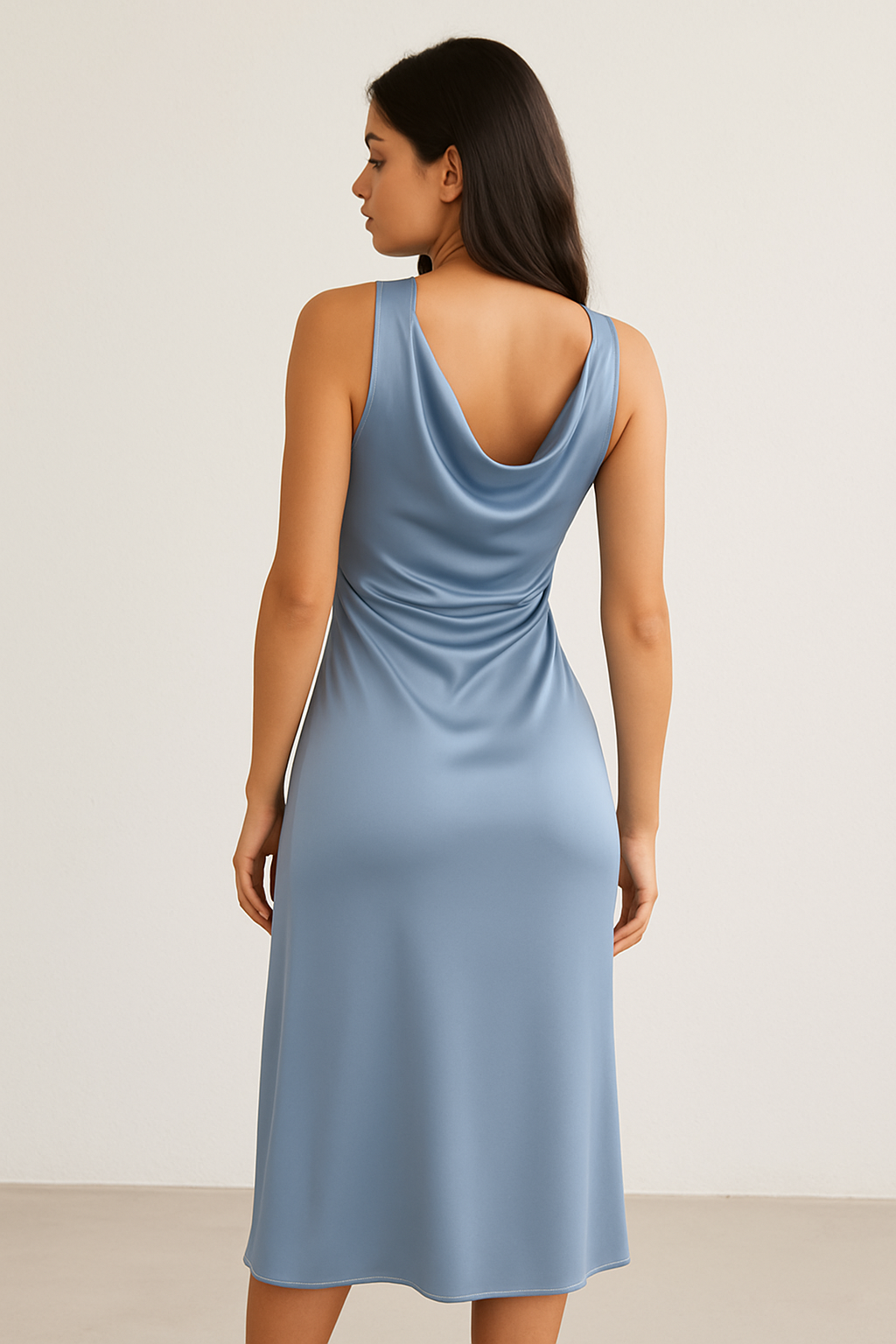 Women's Satin Cowl Neck Midi Dress Light Blue